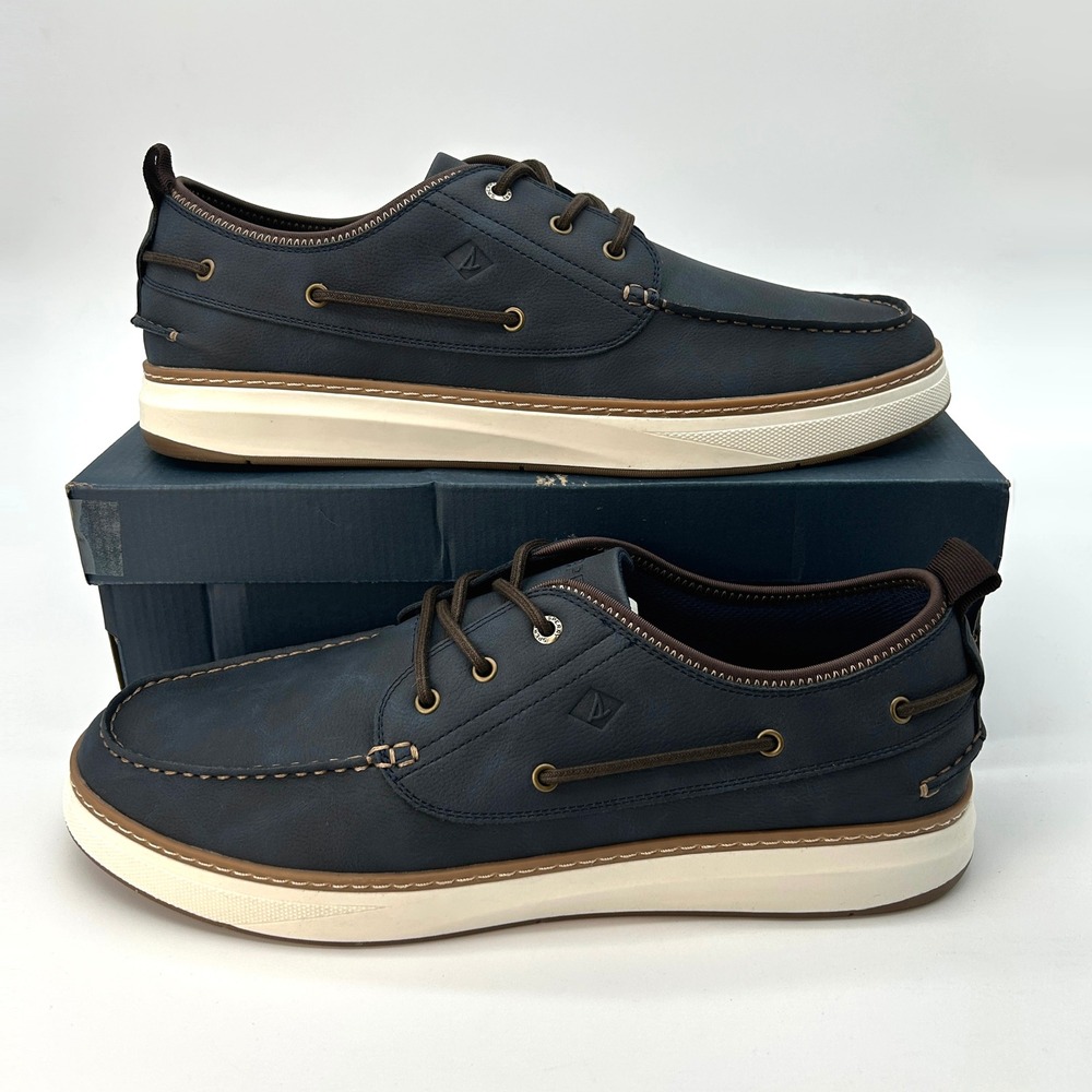 Mens Boat Shoes Sperry Moc Neo Size 13 Navy Blue Moc Toe Synthetic Leather NEW
